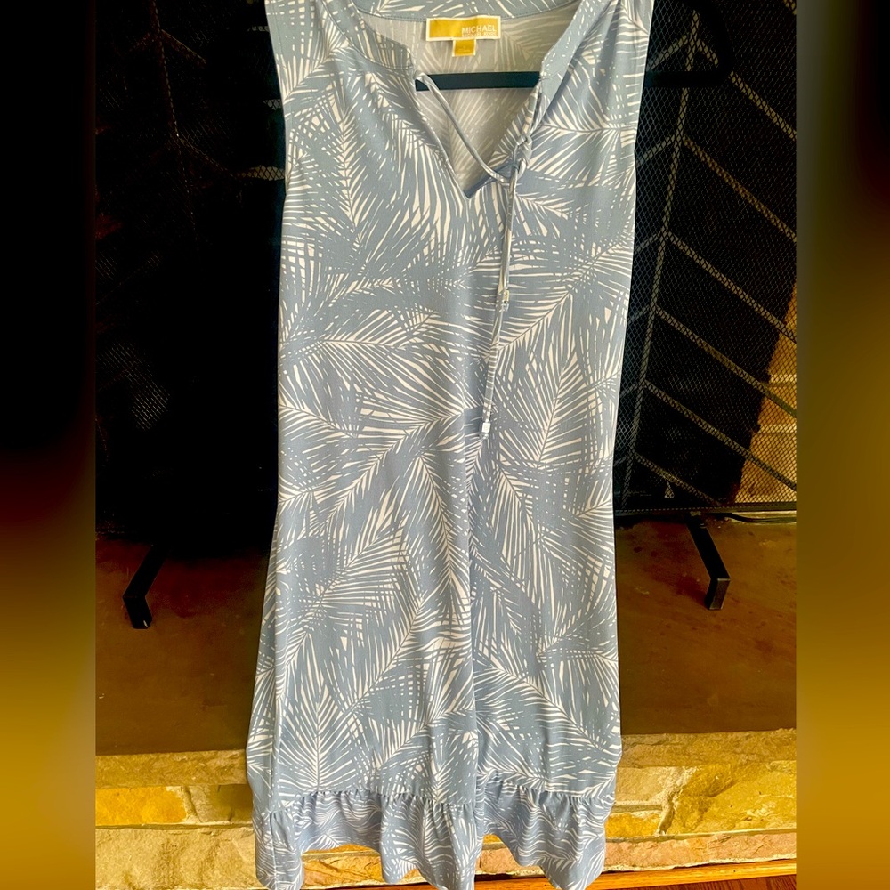 Blue and White Leaf Print Dress/michael Kors summer dress Beautiful condition